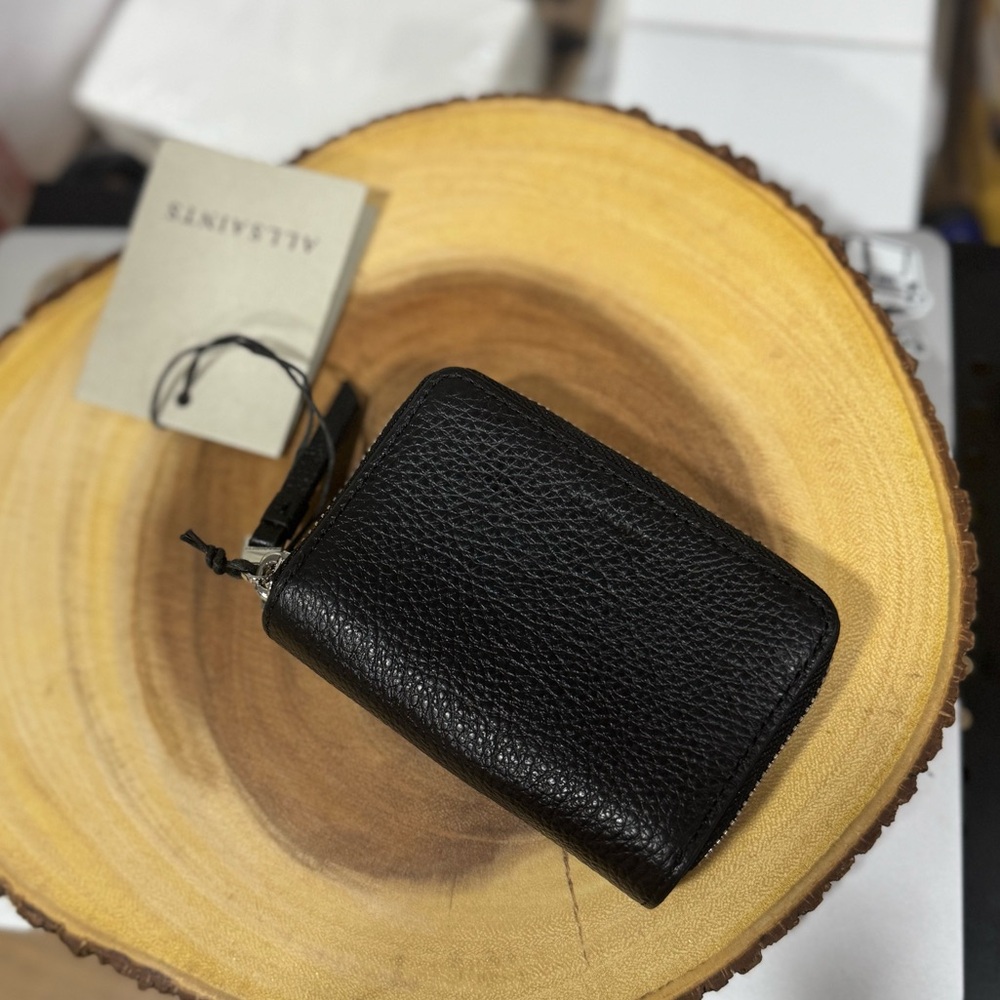 AllSaints Black Pebbled Leather Zip Wallet with Tassel Pull - Picture 9 of 10